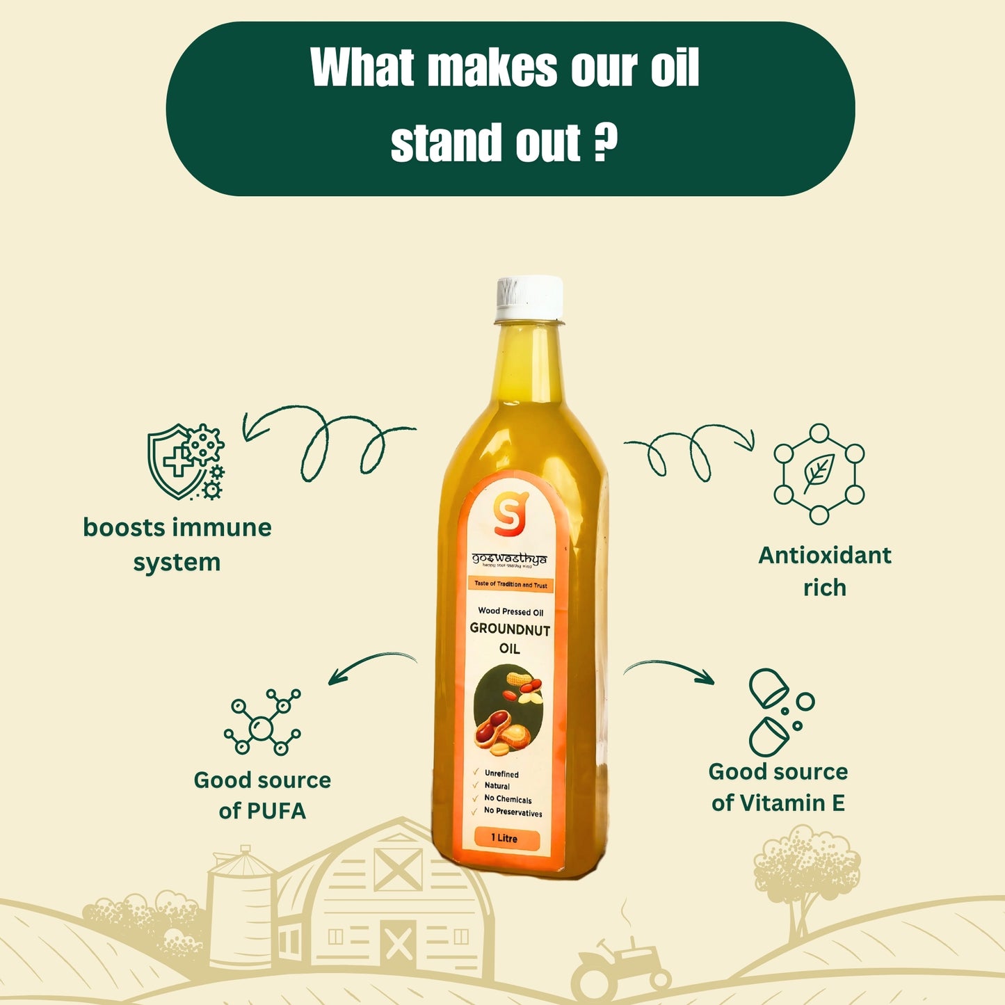 Wood Cold Pressed Groundnut Oil