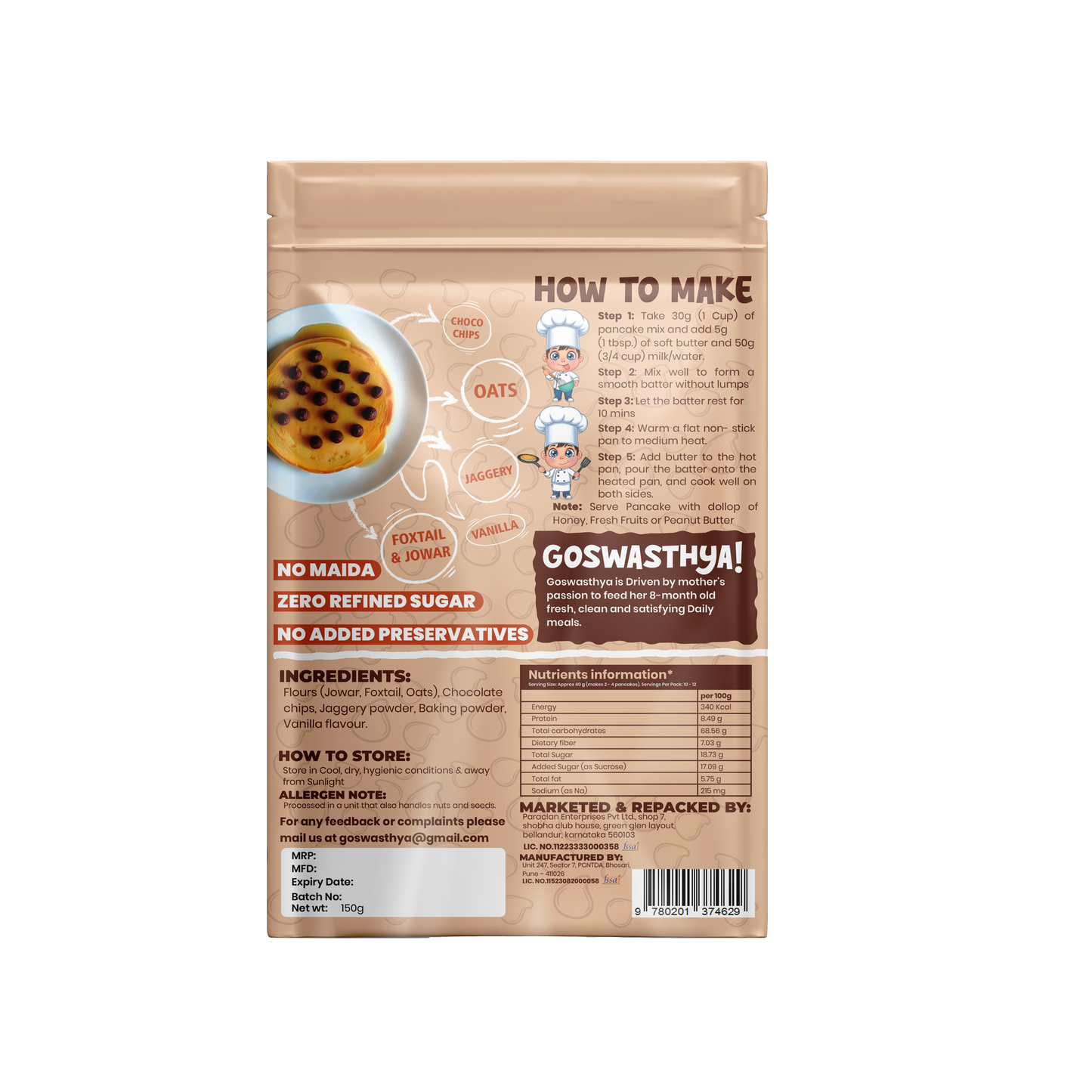 Healthy Millet Classic Choco-Chip Pancake Mix | No Maida | No Refined Sugar | Preservatives