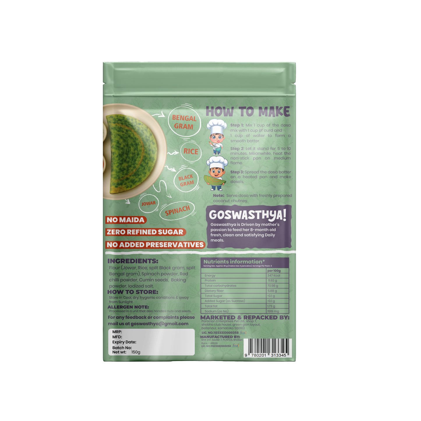 Spinach Dosa Mix – Gluten-Free | Protein Rich | No Maida | No Preservatives