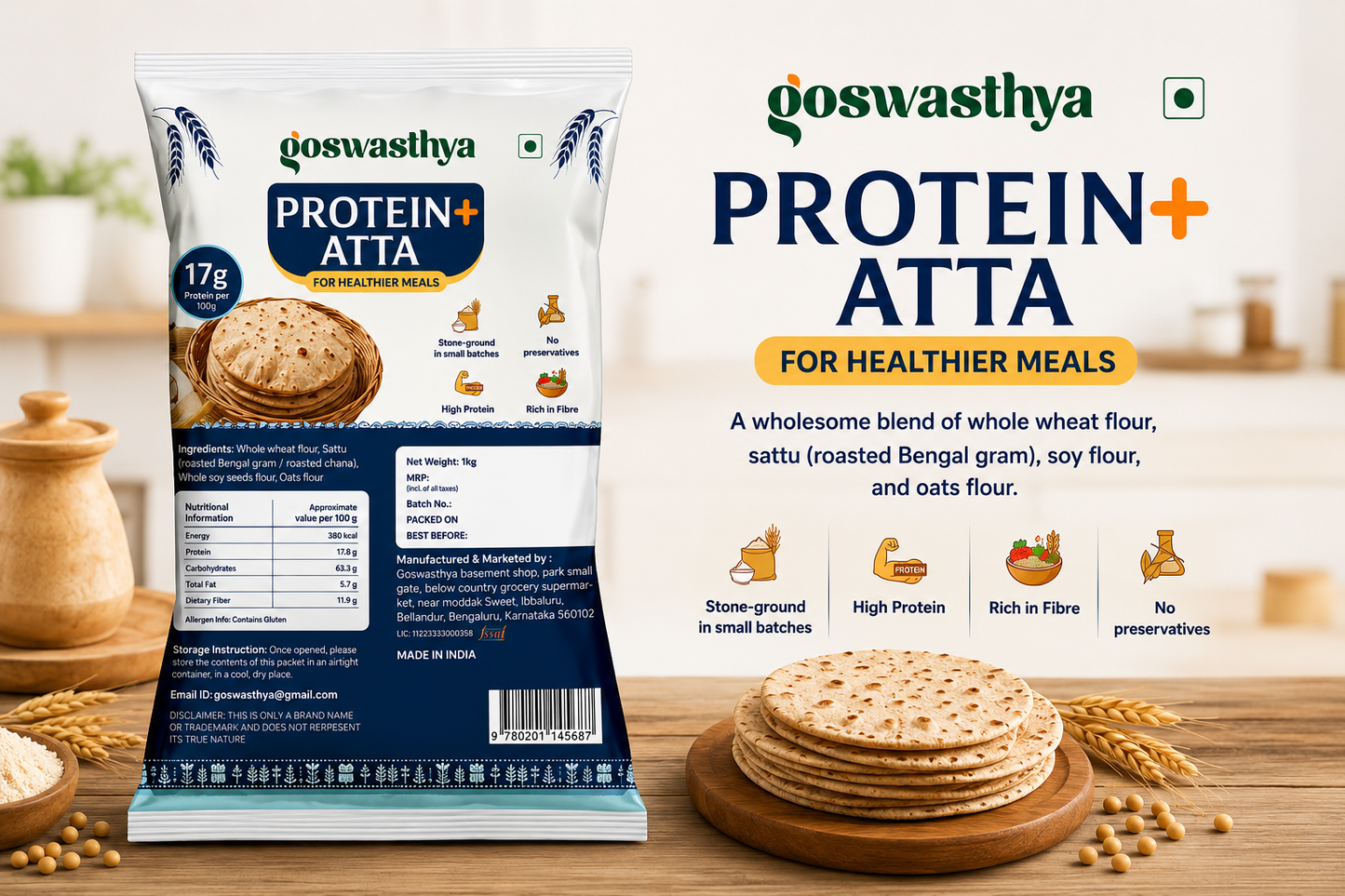 GoSwasthya Protein+ Atta – Stone-Ground Multigrain Wheat Flour