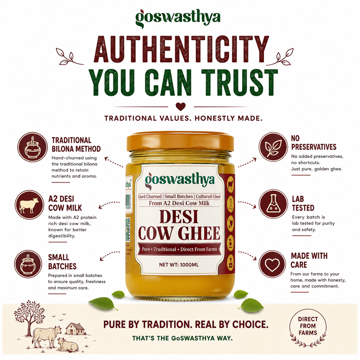 Pure A2 Desi Cow Ghee 1000 ML | Crafted the Traditional Way