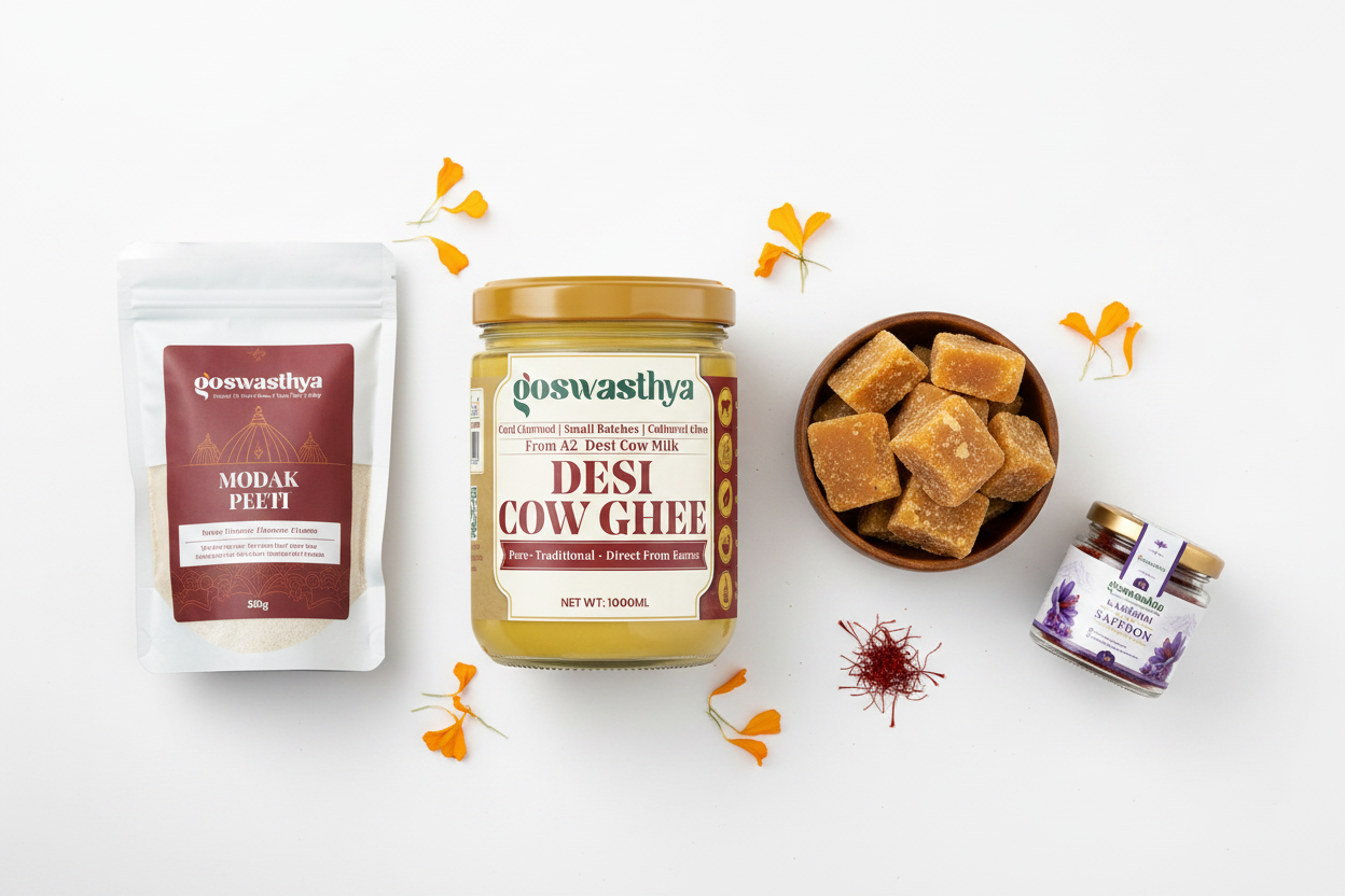 Ganapati Special Combo – Modak Peeth, A2 Ghee, Jaggery & Kesar by GoSwasthya