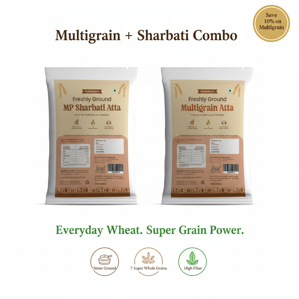 GoSwasthya Multigrain and Sharbati Atta Combo – Stone Ground, 7 Super Whole Grains, High Fiber